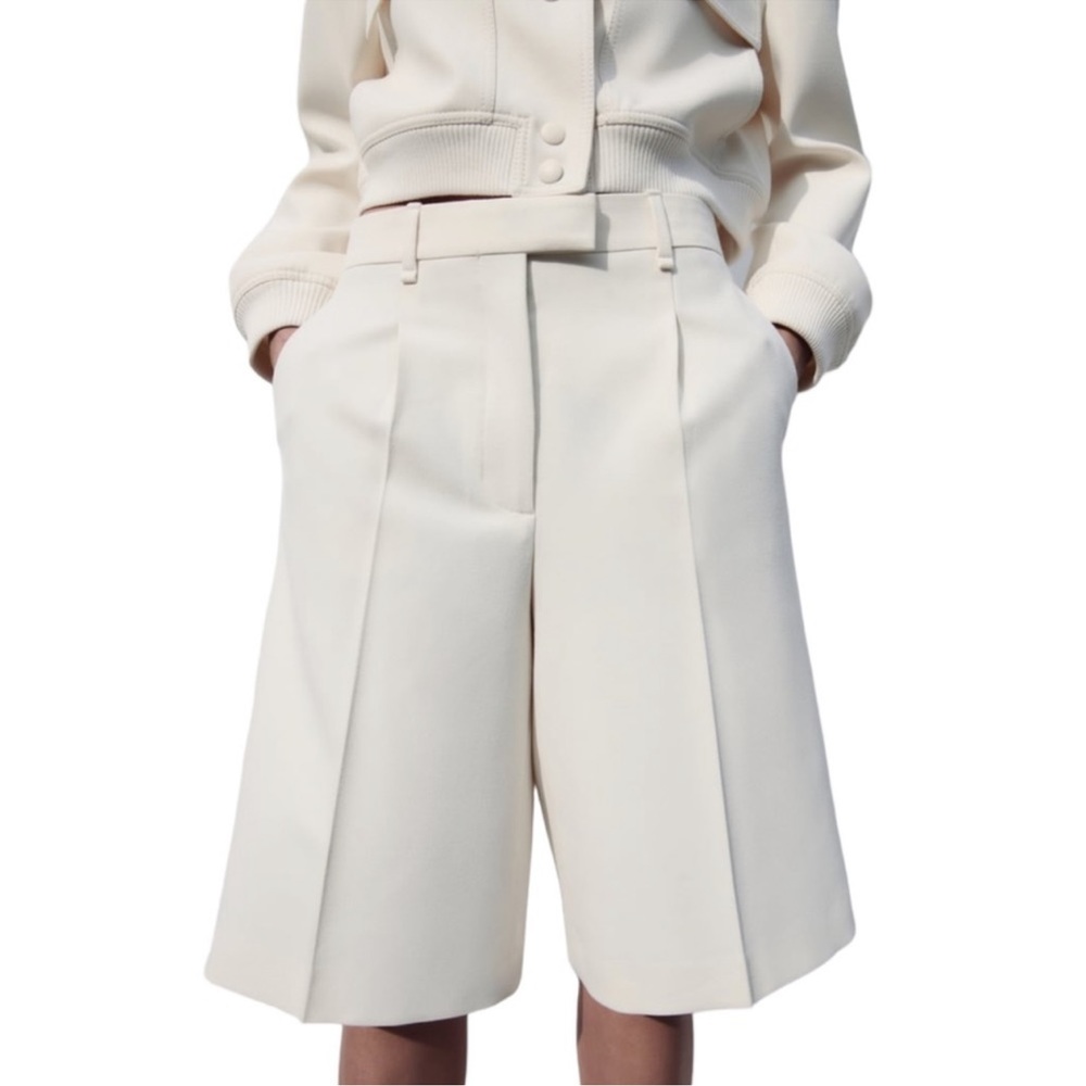 NWT. Zara Cream Tailored Bermuda Shorts - Picture 7 of 10